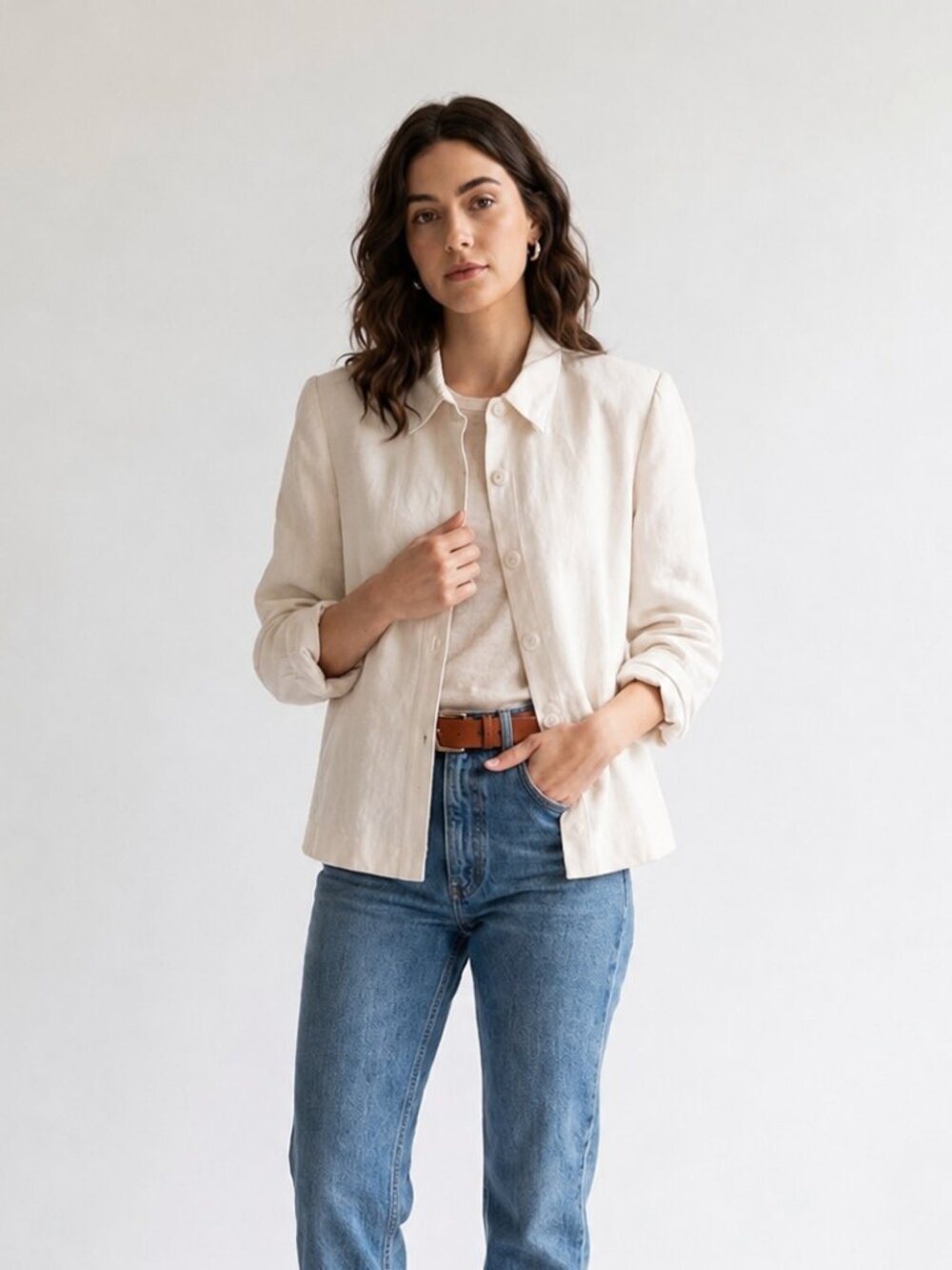 Vintage Kasper A.S.L. Linen Blend Shirt Jacket | Ivory | Size 4